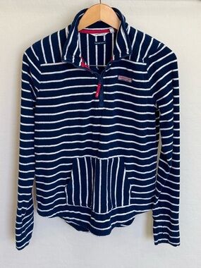 Vineyard Vines Navy White Terry Stripe Shep Shirt 1/4 Zip Pullover Small